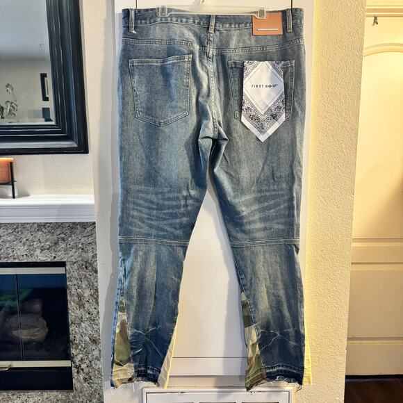 NWT First Row Vandalize Ripped And Stitched Straight Slim Men’s Jeans Size 38/32 - Picture 6 of 15